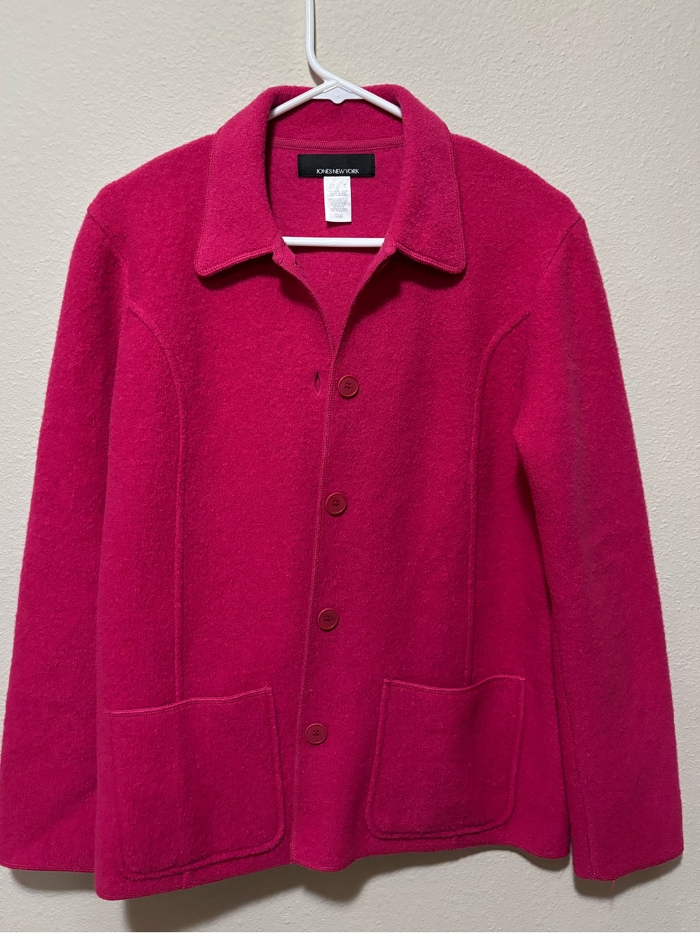 Jones New York Women's Pink Merino Wool Button Jacket
